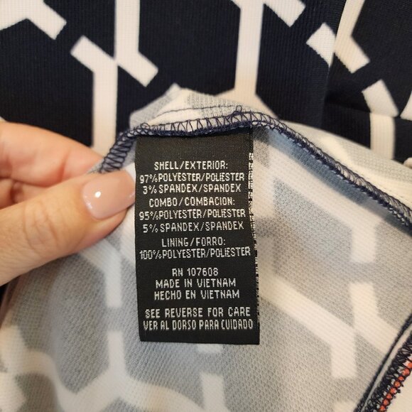 Madison Leigh Woman Dress Navy White Zipper Accent Geometric Cap Sleeve Sz 16 - Picture 6 of 8